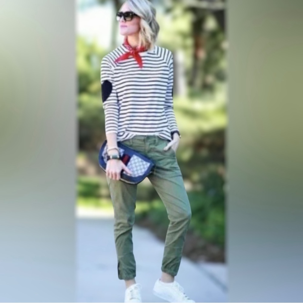 CAbi Traveler Olive Green Cargo-Style Pants with Rolled Cuffs